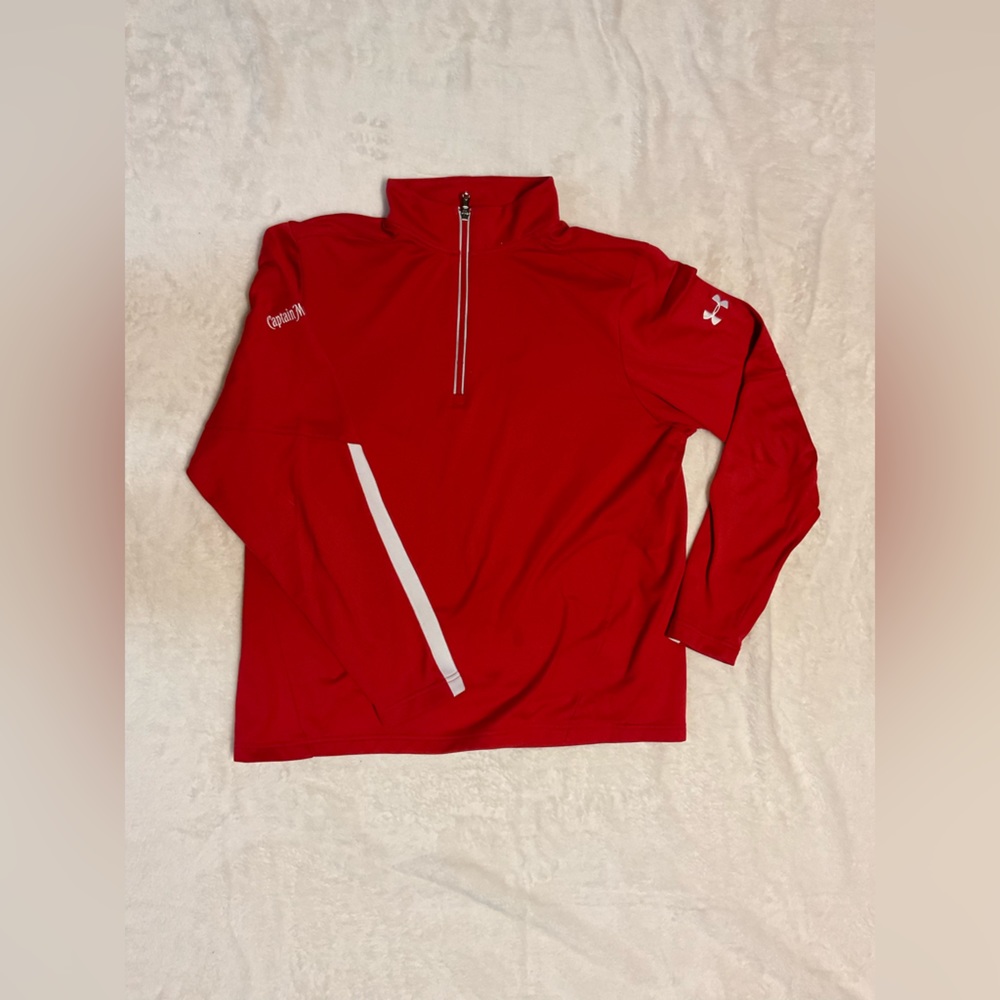 Under Armour red pullover. Size large. Great condition. Captain Morgan logo.